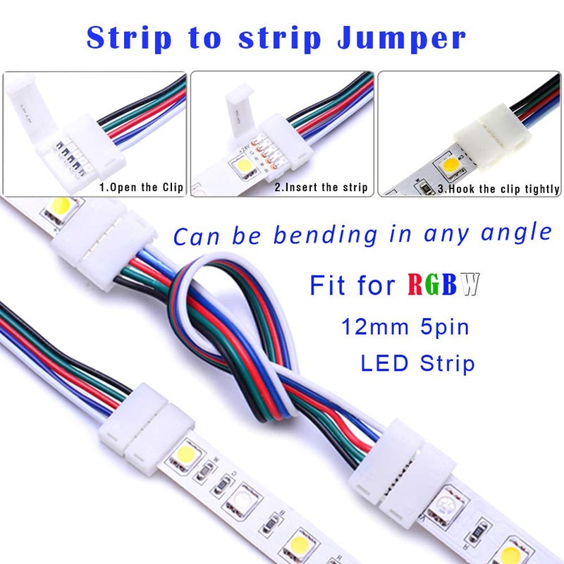 FSJEE 5Pin LED Strip Connector Kits, Comes with16.4ft RGBW Extension Wire, and Solderless RGBW Connector for 12mm Width 5Pin LED Strip Light - Image 3